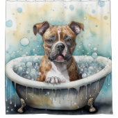 Staffordshire Bull Terrier in badkuip Waterverf Douchegordijn (Voorkant)