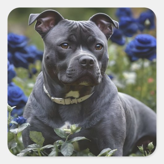 Staffordshire Bull Terriër in Blue Roos Garden, Vierkante Sticker (Voorkant)