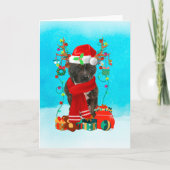 Staffordshire Bull Terrier in de sneeuw met Kerstm Kaart (Voorkant)