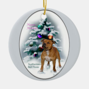 Staffordshire Bull Terrier-kerstcadeaus Keramisch Ornament