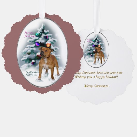 Staffordshire Bull Terrier-kerstcadeaus Ornament Kaart (Voorkant / Achterkant)