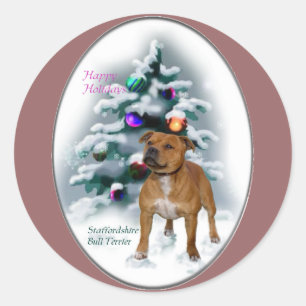 Staffordshire Bull Terrier-kerstcadeaus Ronde Sticker