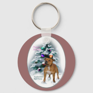 Staffordshire Bull Terrier-kerstcadeaus Sleutelhanger