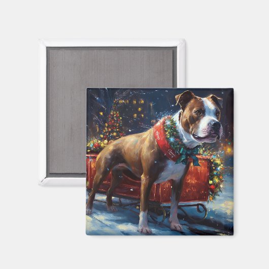 Staffordshire Bull Terrier Kerstfeest Magneet (Voorkant / Achterkant)