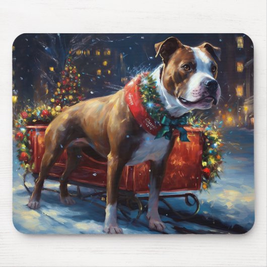 Staffordshire Bull Terrier Kerstfeest Muismat (Voorkant)