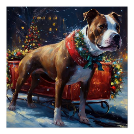 Staffordshire Bull Terrier Kerstfeest Perfect Poster (Voorkant)
