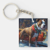 Staffordshire Bull Terrier Kerstfeest Sleutelhanger (Voorkant)