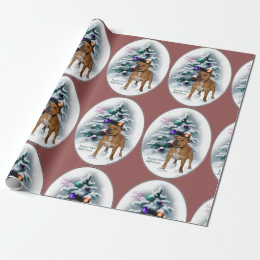 Staffordshire Bull Terrier Kerstmis Cadeaupapier (Uitgerold)