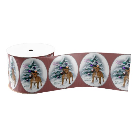 Staffordshire Bull Terrier Kerstmis Grosgrain Lint (Spoel)
