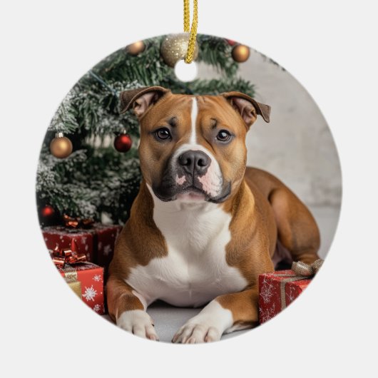 Staffordshire Bull Terrier Kerstmis Keramisch Ornament (Voorkant)