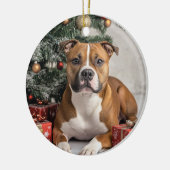Staffordshire Bull Terrier Kerstmis Keramisch Ornament (Links)