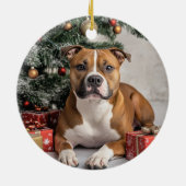 Staffordshire Bull Terrier Kerstmis Keramisch Ornament (Achterkant)