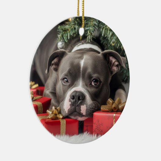 Staffordshire Bull Terrier Kerstmis Keramisch Ornament (Rechts)