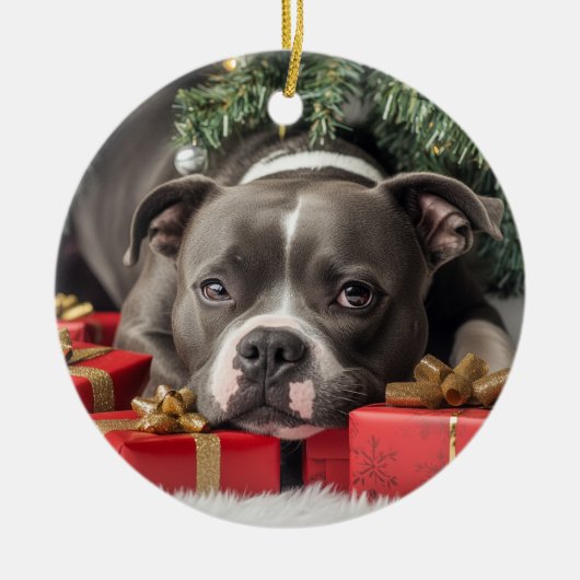 Staffordshire Bull Terrier Kerstmis Keramisch Ornament (Voorkant)