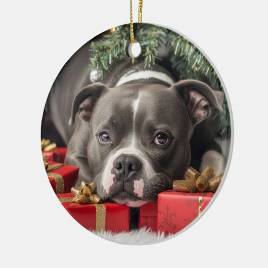 Staffordshire Bull Terrier Kerstmis Keramisch Ornament (Links)