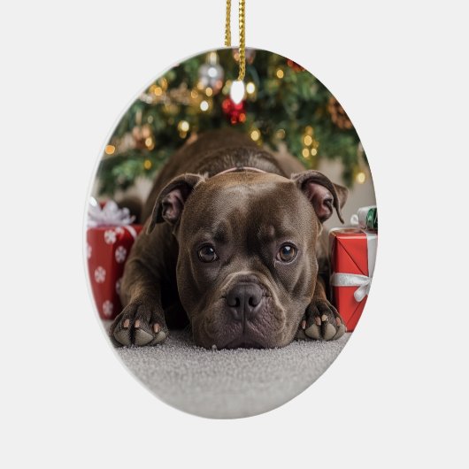 Staffordshire Bull Terrier Kerstmis Keramisch Ornament (Rechts)