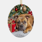 Staffordshire Bull Terrier Kerstmis Keramisch Ornament (Rechts)