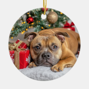Staffordshire Bull Terrier Kerstmis Keramisch Ornament