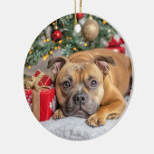 Staffordshire Bull Terrier Kerstmis Keramisch Ornament (Links)