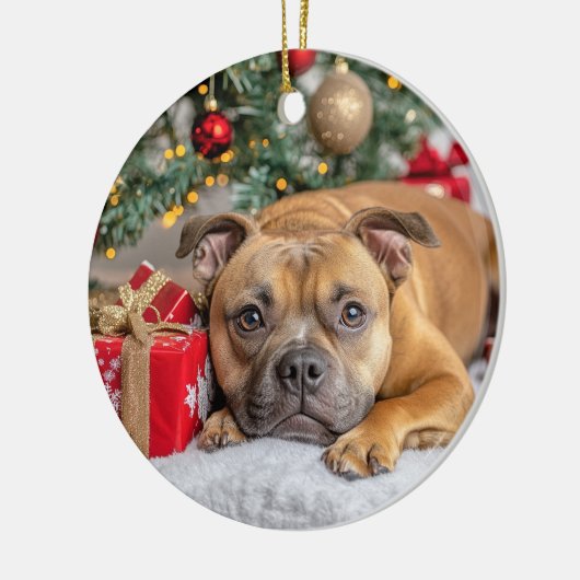 Staffordshire Bull Terrier Kerstmis Keramisch Ornament (Links)