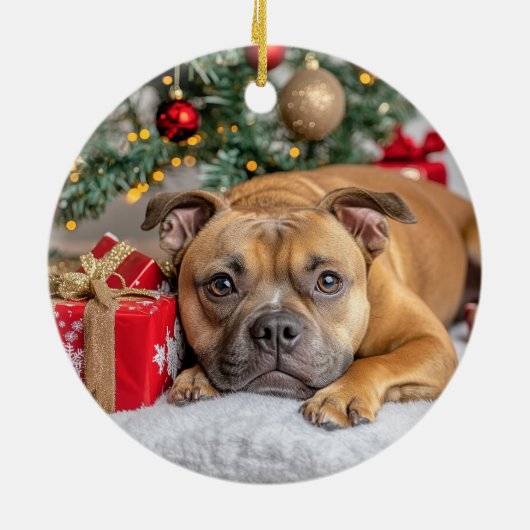 Staffordshire Bull Terrier Kerstmis Keramisch Ornament (Achterkant)