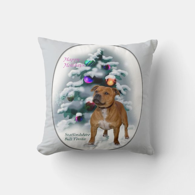 Staffordshire Bull Terrier Kerstmis Kussen (Voorkant)