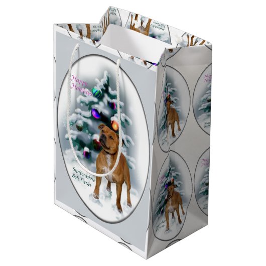 Staffordshire Bull Terrier Kerstmis Medium Cadeauzakje (Achterkant Gekanteld)