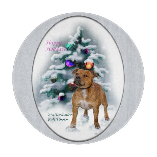 Staffordshire Bull Terrier Kerstmis Snijplank (Voorkant)