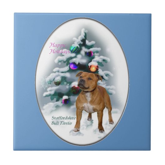 Staffordshire Bull Terrier Kerstmis Tegeltje (Voorkant)