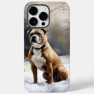 Staffordshire Bull Terrier Laat het Sneeuwen Kerst Case-Mate iPhone 14 Pro Max Hoesje