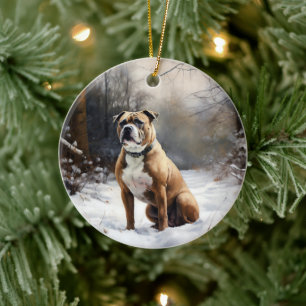 Staffordshire Bull Terrier Laat het Sneeuwen Kerst Keramisch Ornament