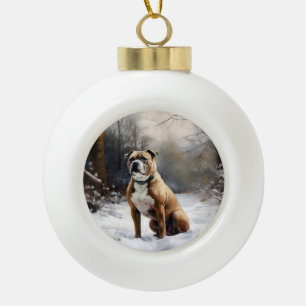 Staffordshire Bull Terrier Laat het Sneeuwen Kerst Keramische Bal Ornament