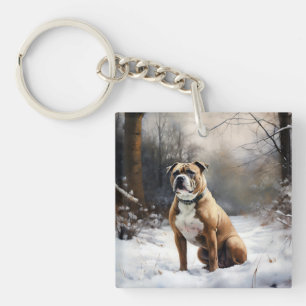 Staffordshire Bull Terrier Laat het Sneeuwen Kerst Sleutelhanger