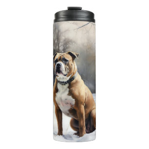 Staffordshire Bull Terrier Laat het Sneeuwen Kerst Thermosbeker