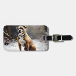 Staffordshire Bull Terrier laat het sneeuwKerstmis Bagagelabel