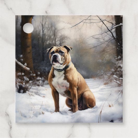 Staffordshire Bull Terrier laat het sneeuwKerstmis Bedankjes Labels (Voorkant)