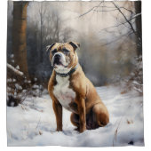 Staffordshire Bull Terrier laat het sneeuwKerstmis Douchegordijn (Voorkant)