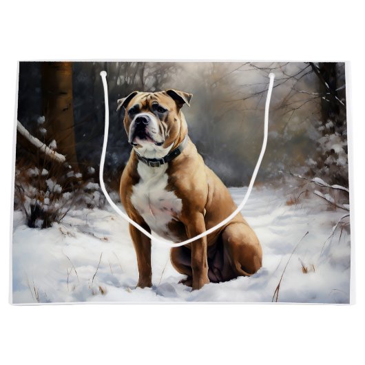 Staffordshire Bull Terrier laat het sneeuwKerstmis Groot Cadeauzakje (Voorkant)