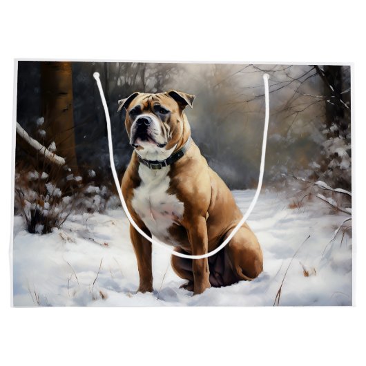 Staffordshire Bull Terrier laat het sneeuwKerstmis Groot Cadeauzakje (Achterkant)