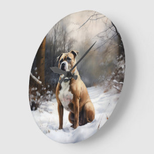 Staffordshire Bull Terrier laat het sneeuwKerstmis Grote Klok