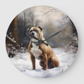 Staffordshire Bull Terrier laat het sneeuwKerstmis Grote Klok (Voorkant)