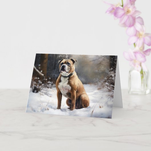 Staffordshire Bull Terrier laat het sneeuwKerstmis Kaart (Orchidee)