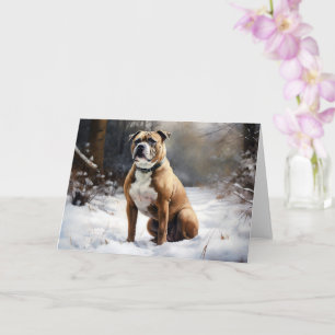 Staffordshire Bull Terrier laat het sneeuwKerstmis Kaart