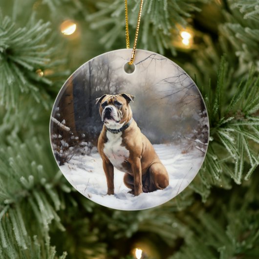 Staffordshire Bull Terrier laat het sneeuwKerstmis Keramisch Ornament (Boom)