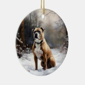 Staffordshire Bull Terrier laat het sneeuwKerstmis Keramisch Ornament (Rechts)