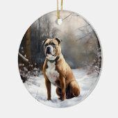 Staffordshire Bull Terrier laat het sneeuwKerstmis Keramisch Ornament (Links)