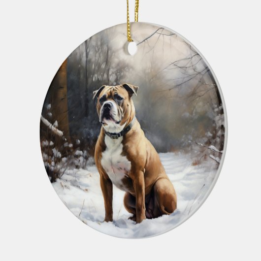 Staffordshire Bull Terrier laat het sneeuwKerstmis Keramisch Ornament (Links)
