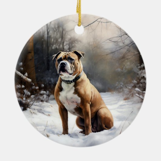 Staffordshire Bull Terrier laat het sneeuwKerstmis Keramisch Ornament (Achterkant)