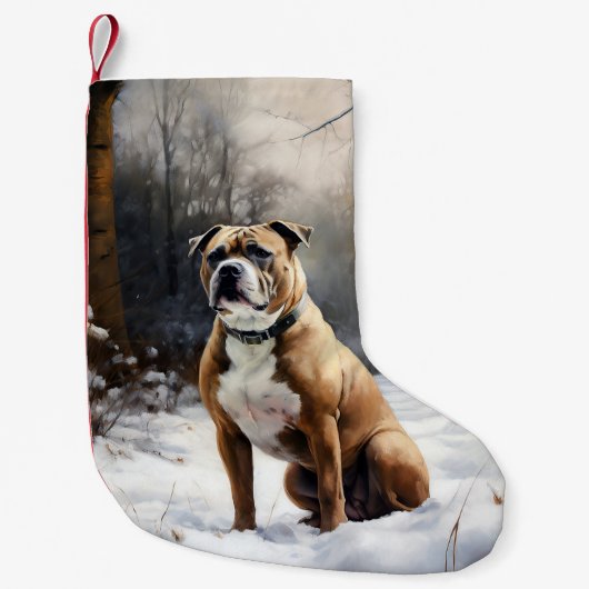 Staffordshire Bull Terrier laat het sneeuwKerstmis Kleine Kerstsok (Voorkant)