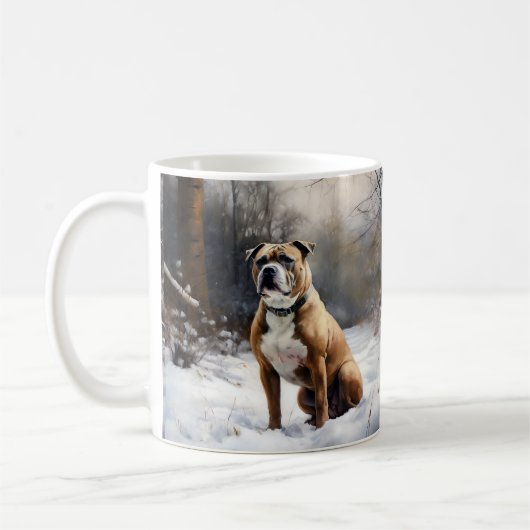 Staffordshire Bull Terrier laat het sneeuwKerstmis Koffiemok (Links)